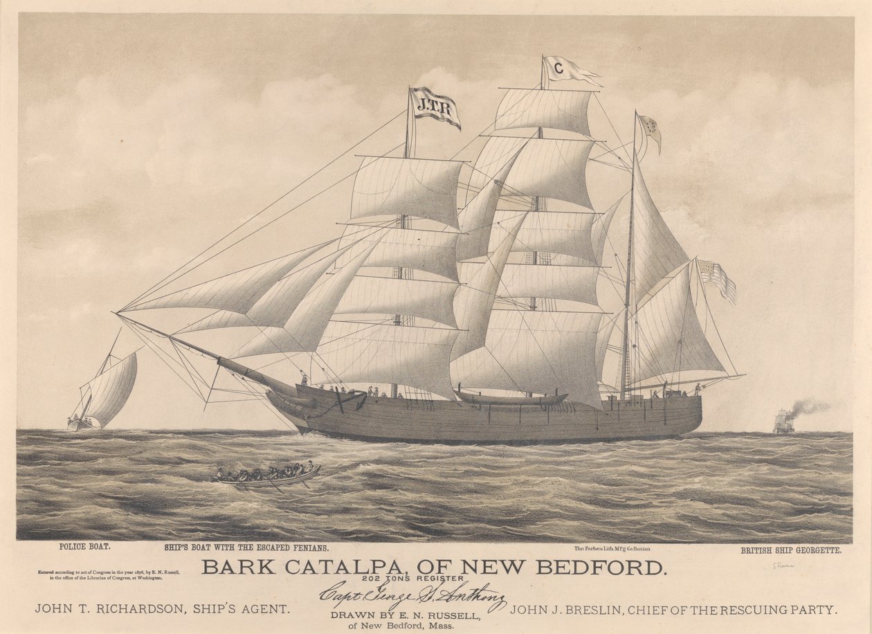 Bark Catalpa de New Bedford, bateau de police, bateau du navire et navire britannique Georgette - E. N. Russell
