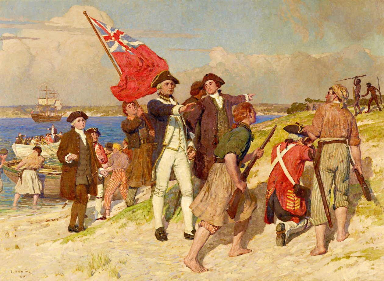Débarquement du lieutenant James Cook à Botany Bay, 29 avril 1770 (peinture de E Phillips Fox) - E. Phillips Fox