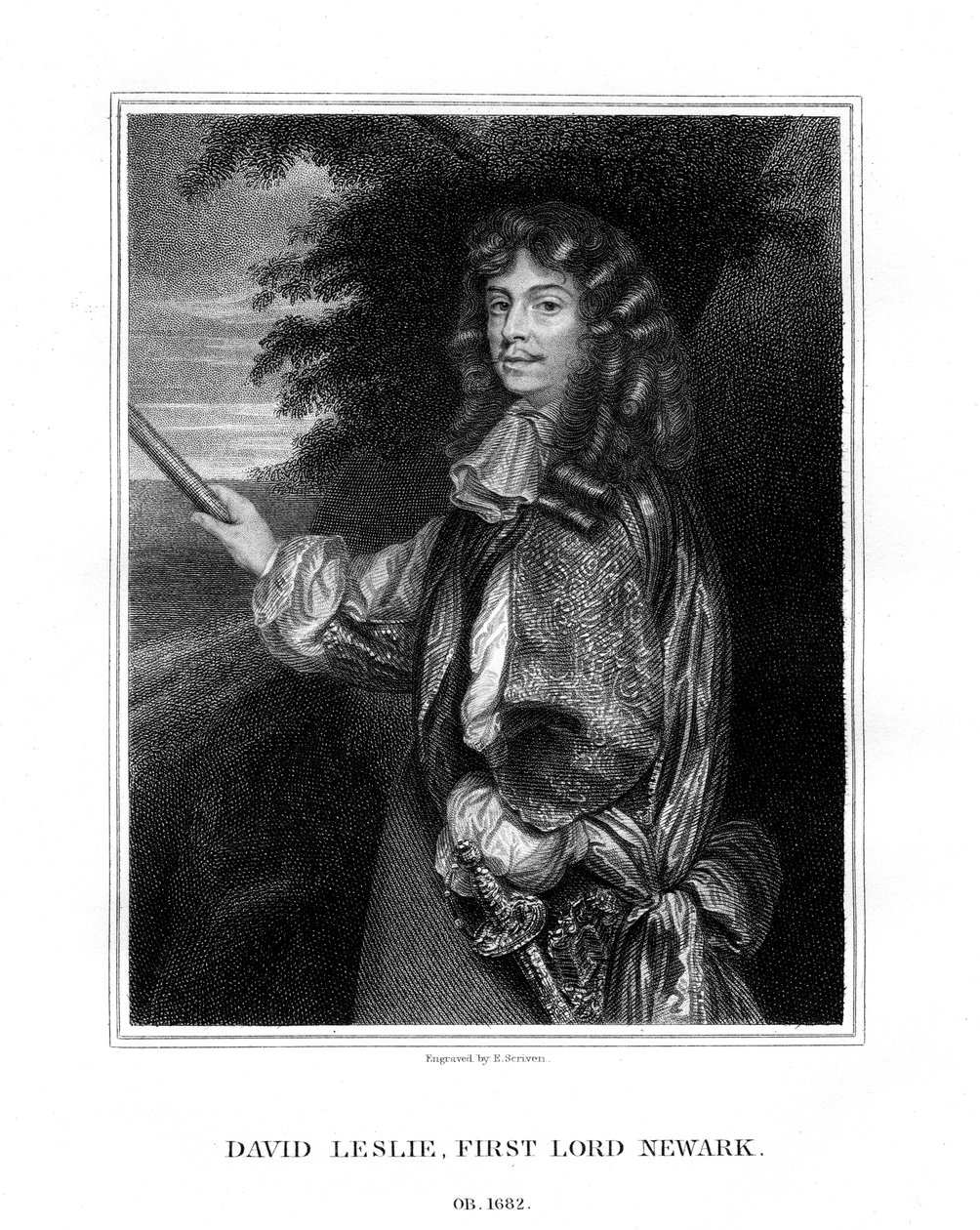 David Leslie, Lord Newark, officier de cavalerie écossais, 1827 - E. Scriven