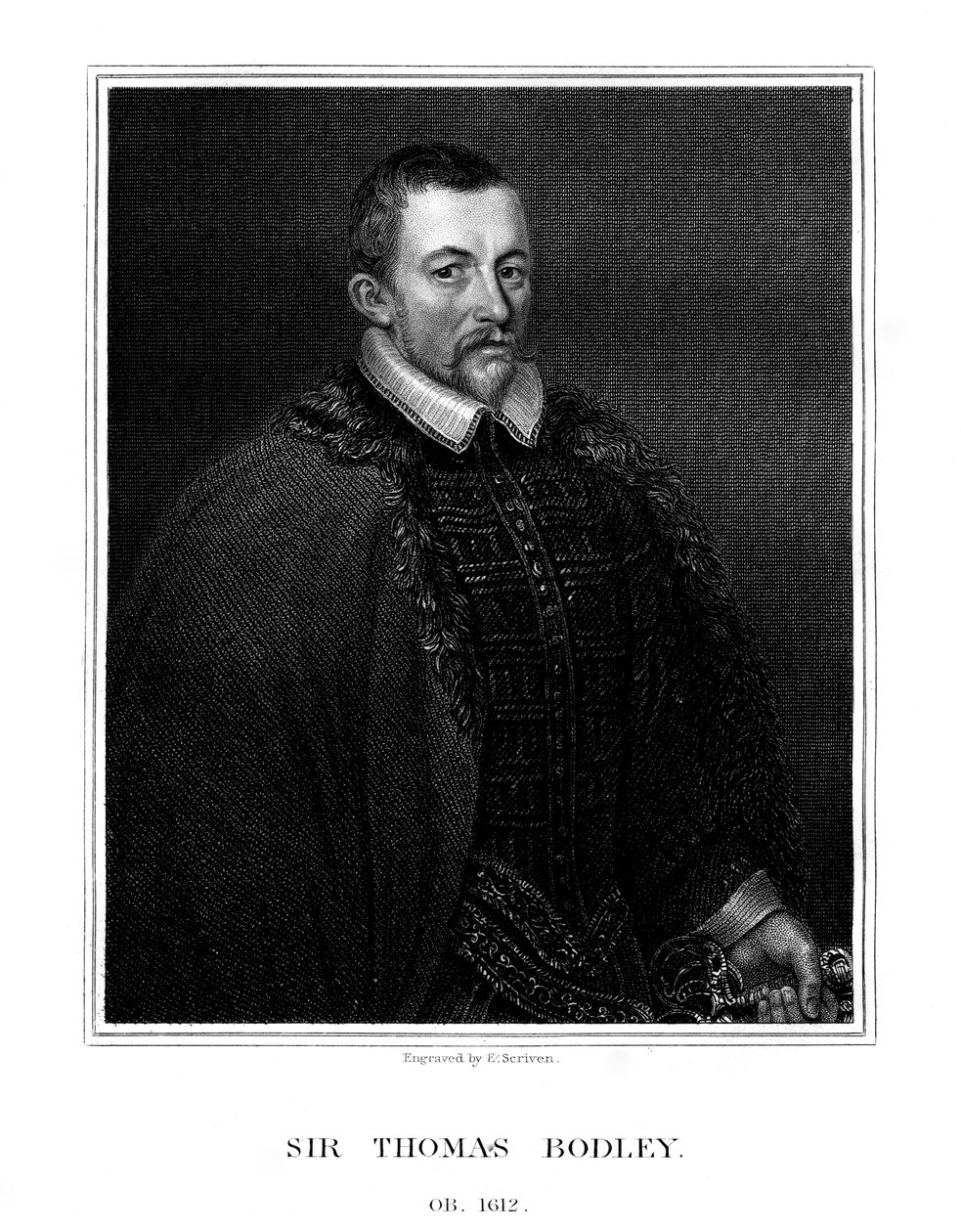 Sir Thomas Bodley, fondateur anglais de la bibliothèque Bodléienne, 1823 - E. Scriven