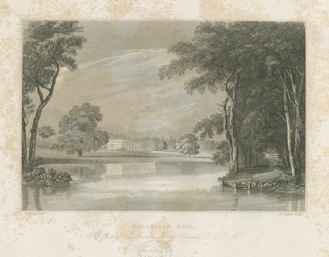 Rolleston Hall : gravure sur ligne, nd [c 1840] - E Stalker