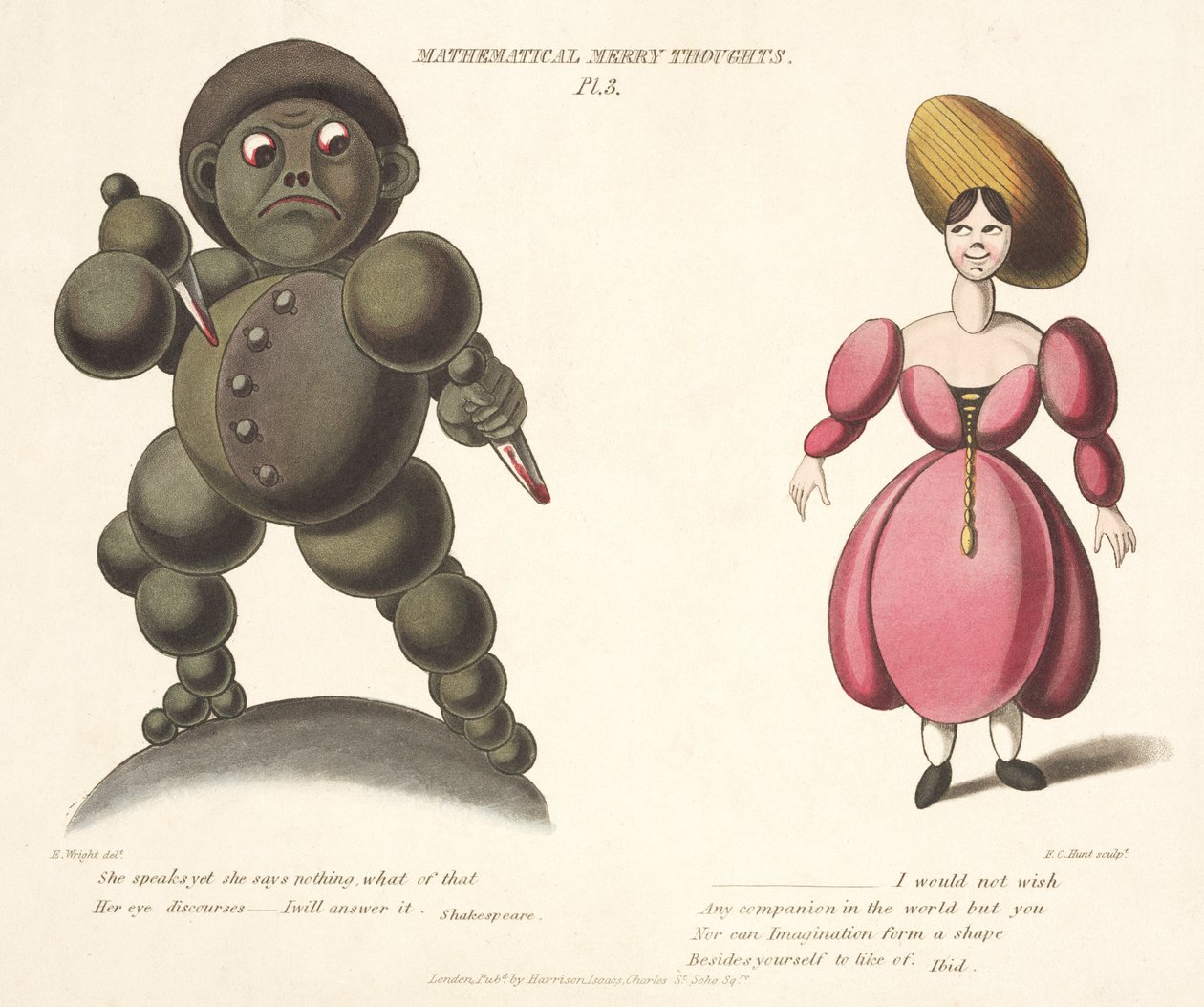 Pl.3 de Mathematical Merry Thoughts, gravé par F.C. Hunt, vers 1820-30 - E. after Wright