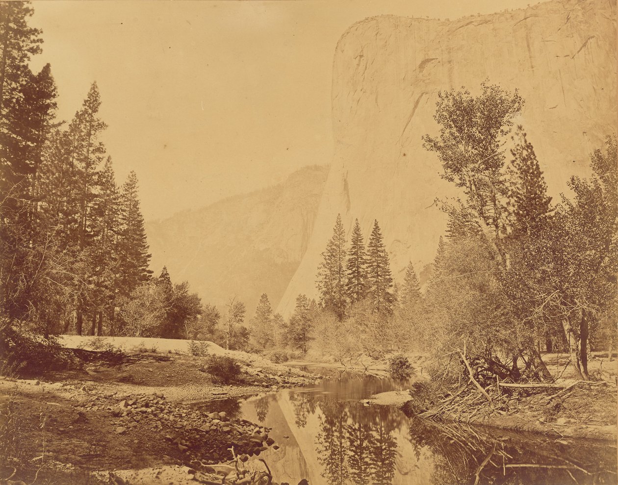 Tutokanula. Vallée du Yosemite. (Le grand chef) "El Capitan". 3500 Feet High. - Eadweard J. Muybridge