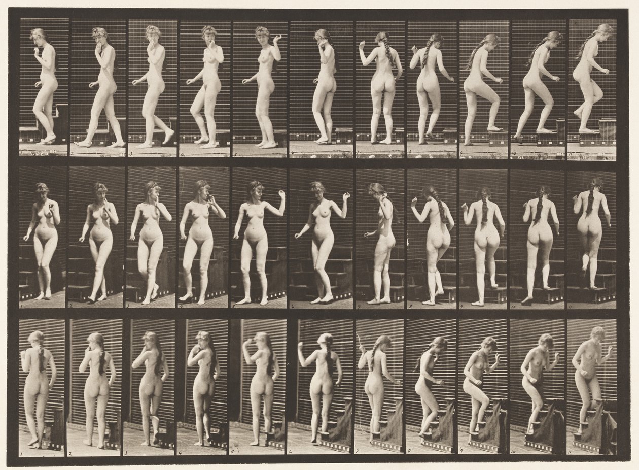 Planche 101. Se retourner et monter les escaliers, saluant de la main, 1872-1885 - Eadweard Muybridge