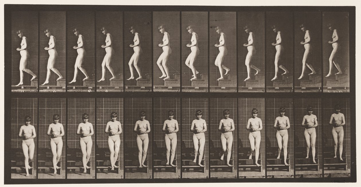 Planche 128. Descendre les escaliers, mains jointes, 1872-1885 - Eadweard Muybridge