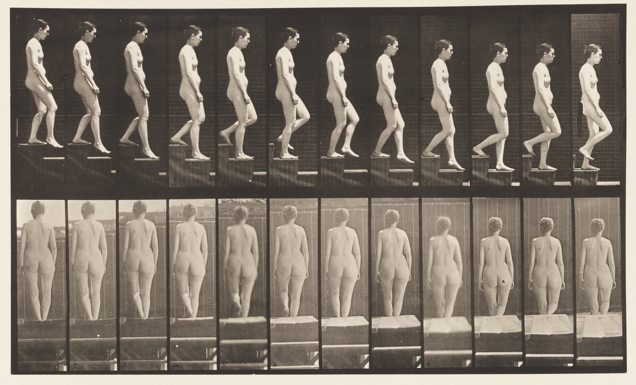 Planche 129. Descendre des escaliers, mains jointes - Eadweard Muybridge