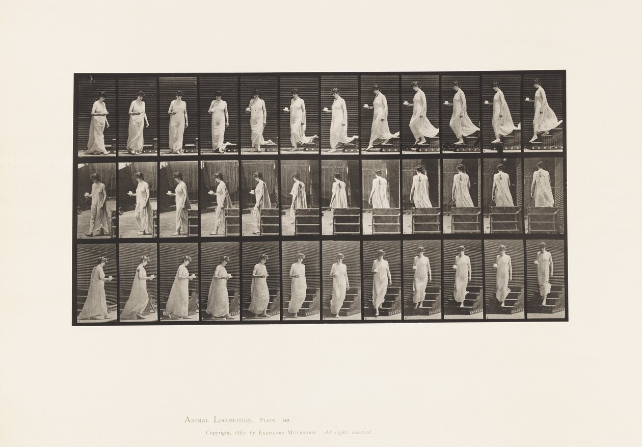 Planche 143. Descendre une pente, tournant une tasse et une soucoupe dans la main droite - Eadweard Muybridge