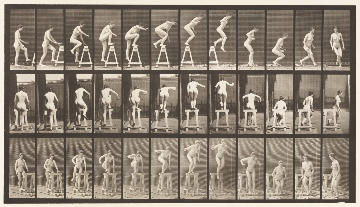 Planche 171. Marcher sur un tréteau; Sauter en bas, tourner - Eadweard Muybridge