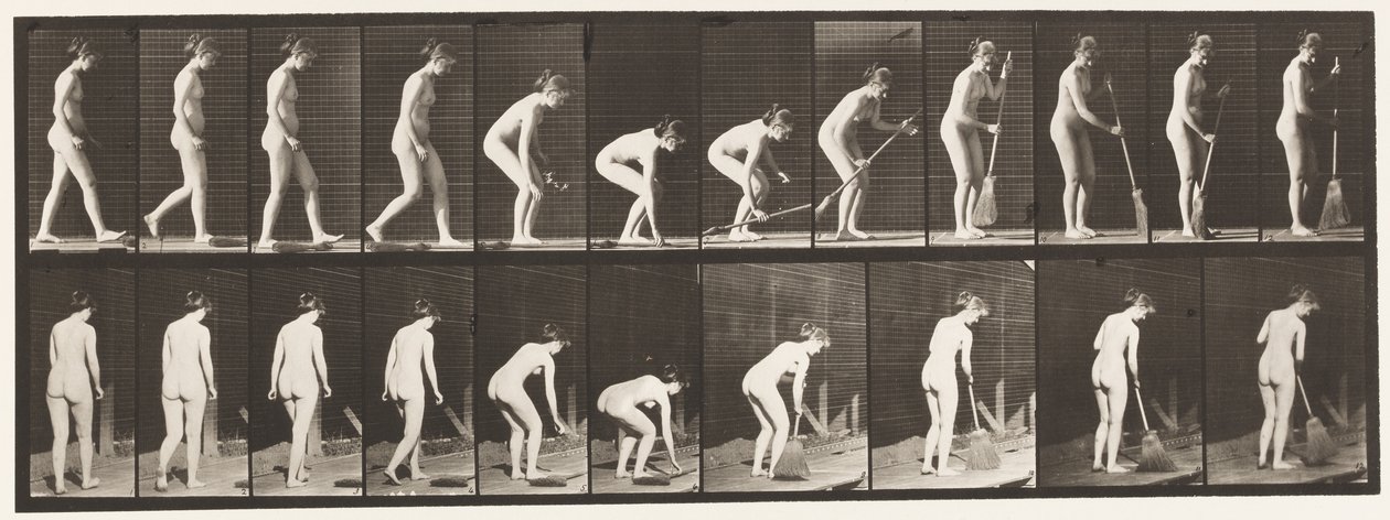 Plaque 219. Se pencher et soulever un balai et balayer - Eadweard Muybridge