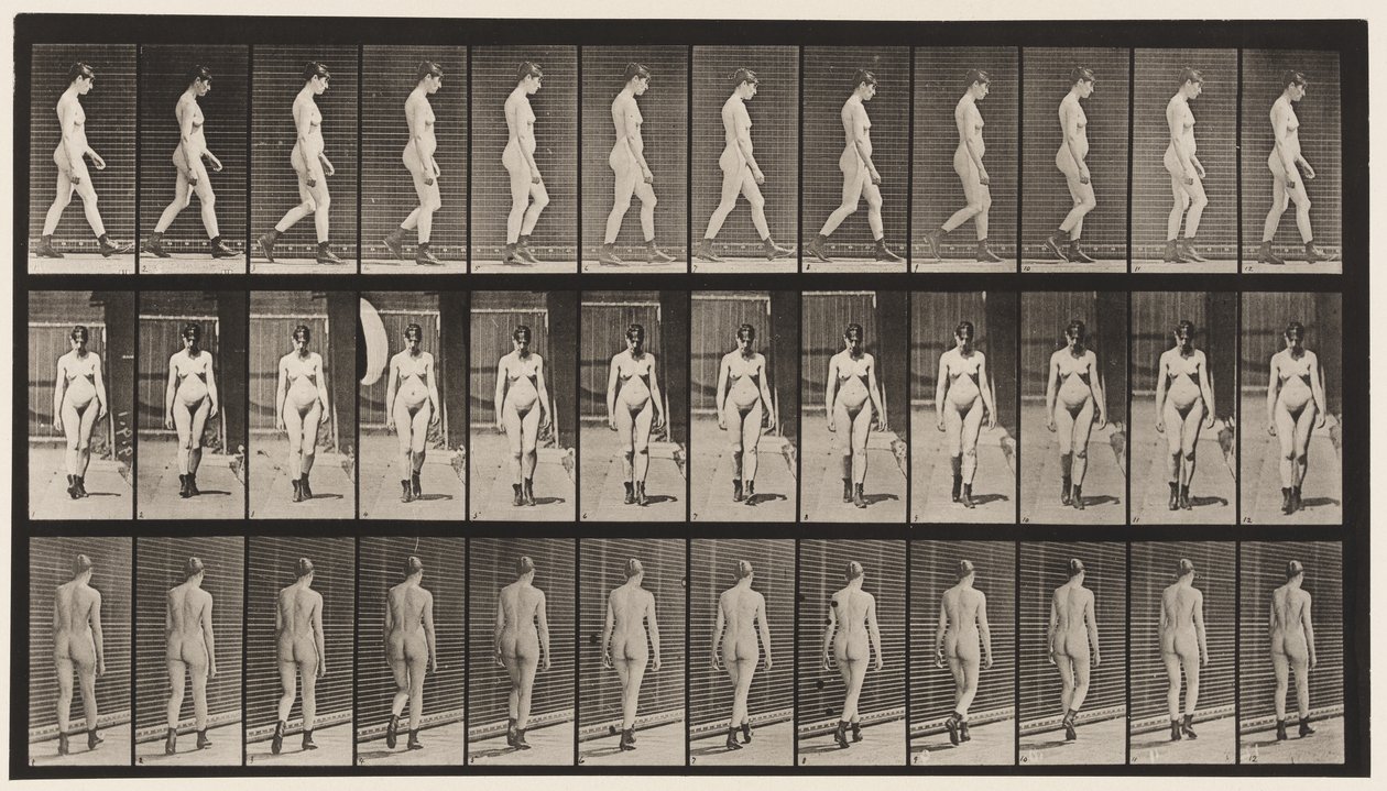 Planche 22. Marche, avec des bottes à talons hauts, 1872-1885 - Eadweard Muybridge