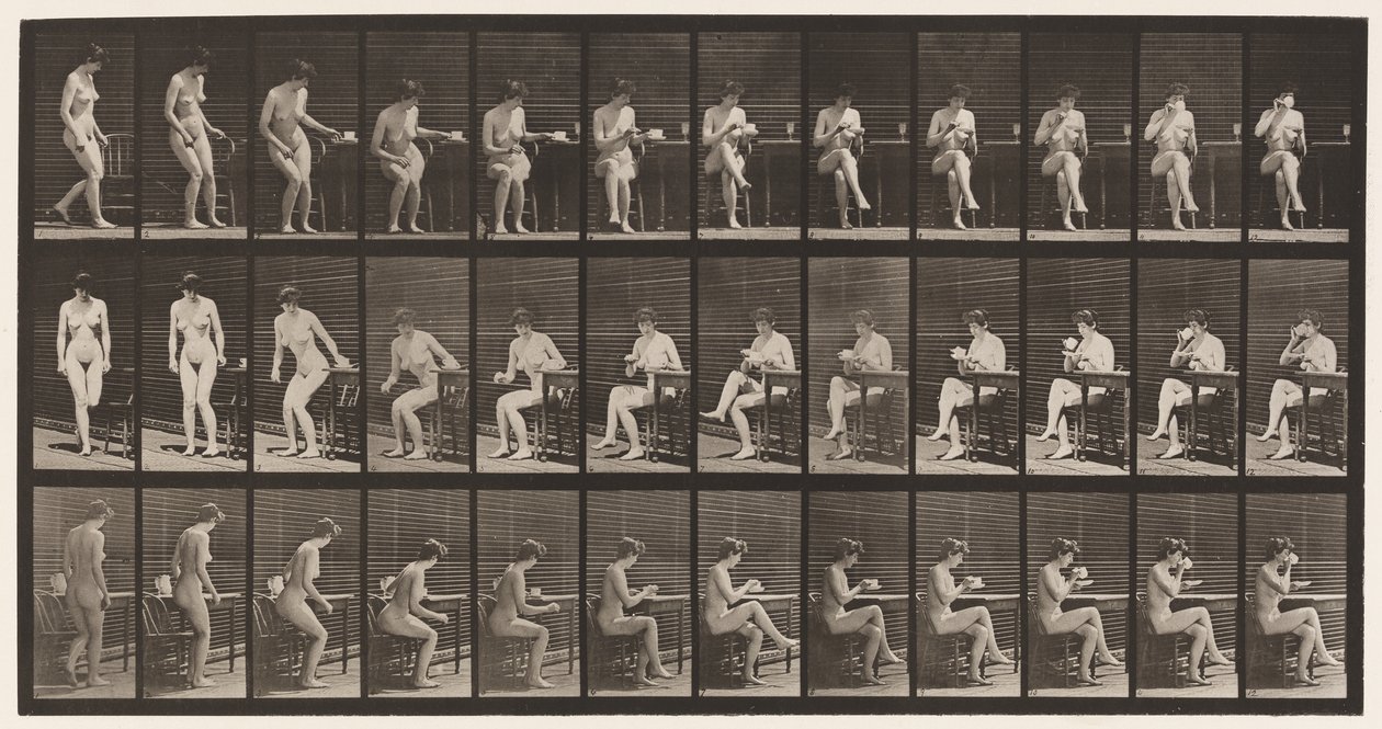 Planche 238. Assis sur une chaise, croisant les jambes, buvant une tasse de thé - Eadweard Muybridge