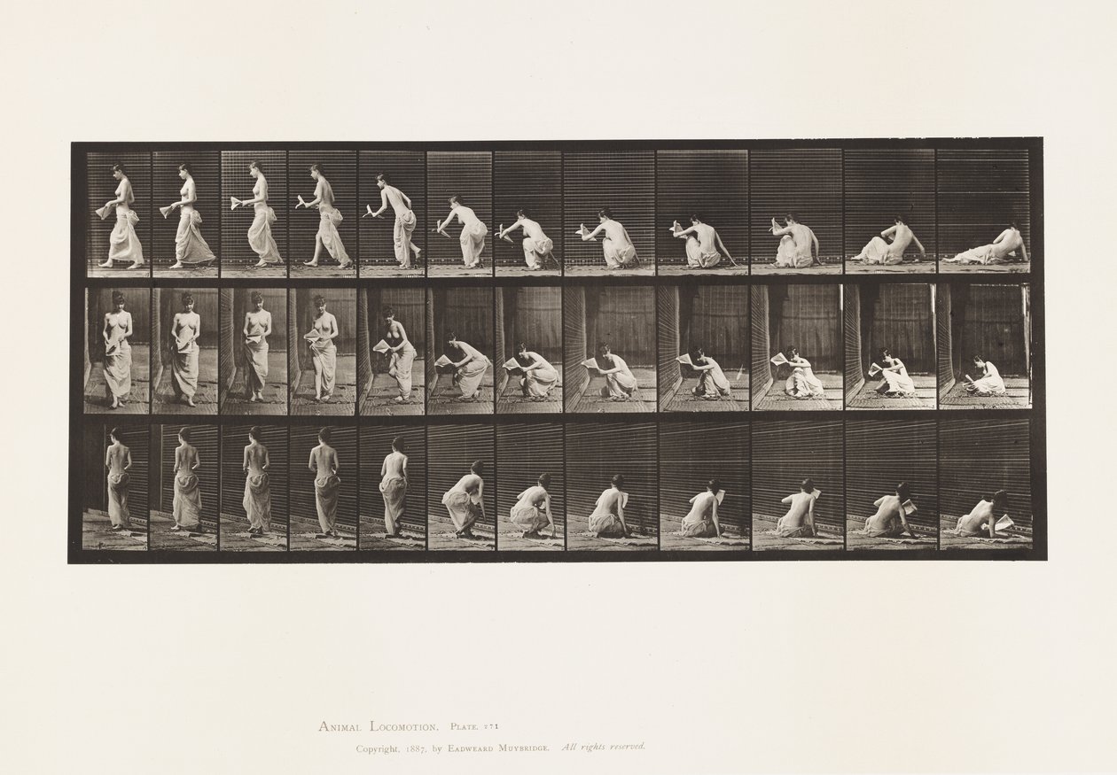 Planche 271. Se levant du sol avec un papier dans la main gauche - Eadweard Muybridge