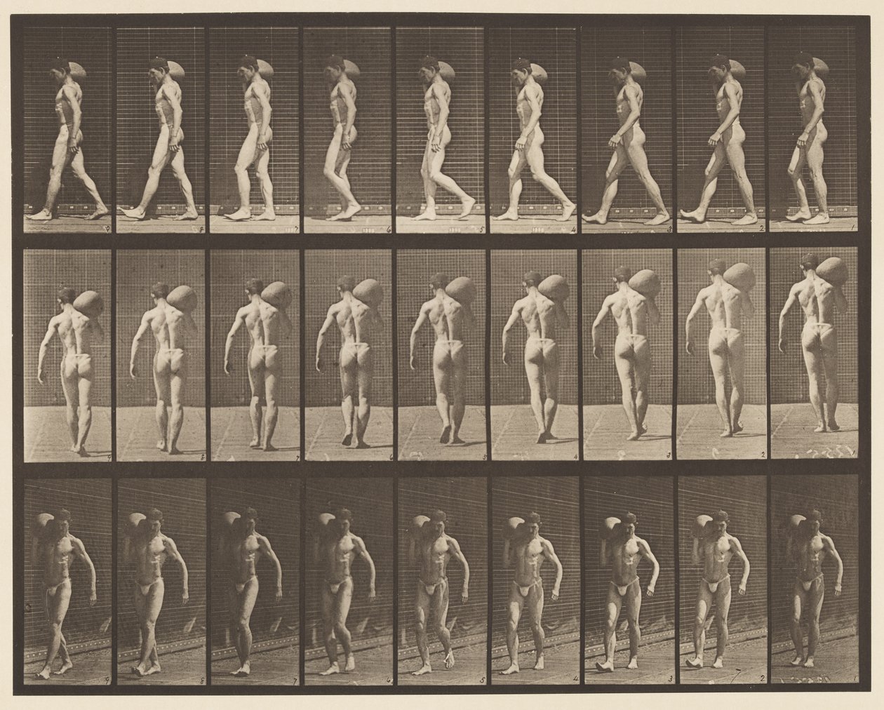 Planche 31. Marcher, portant une pierre de 75 lb sur l