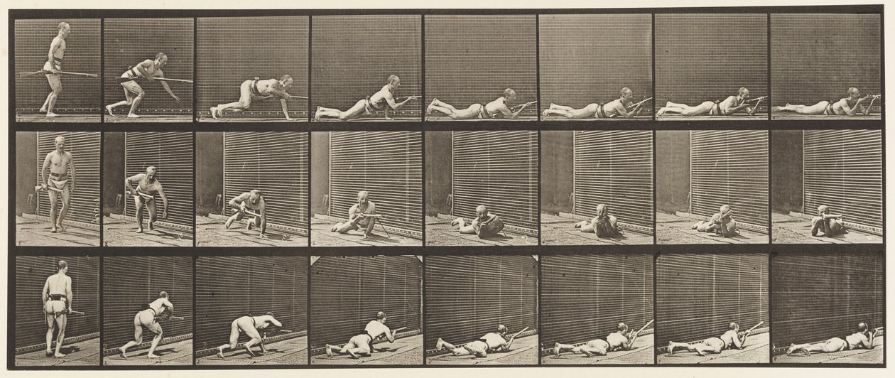 Planche 357. Couché à plat ventre et tir - Eadweard Muybridge