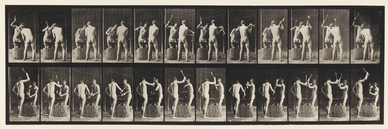 Plaque 375. Forgerons, deux modèles, martelant sur une enclume - Eadweard Muybridge