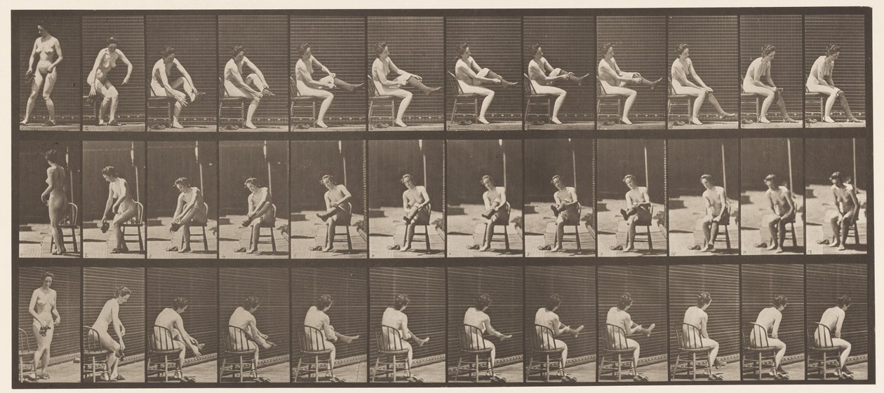 Planche 418. Toilette, assise et mettant des bas - Eadweard Muybridge