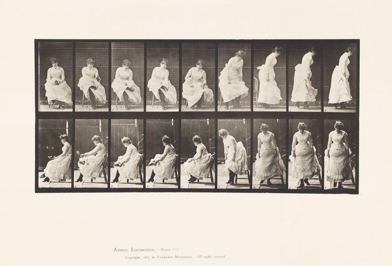 Planche 422. Toilette ; Mettre des chaussures et se lever de la chaise, 1885 - Eadweard Muybridge