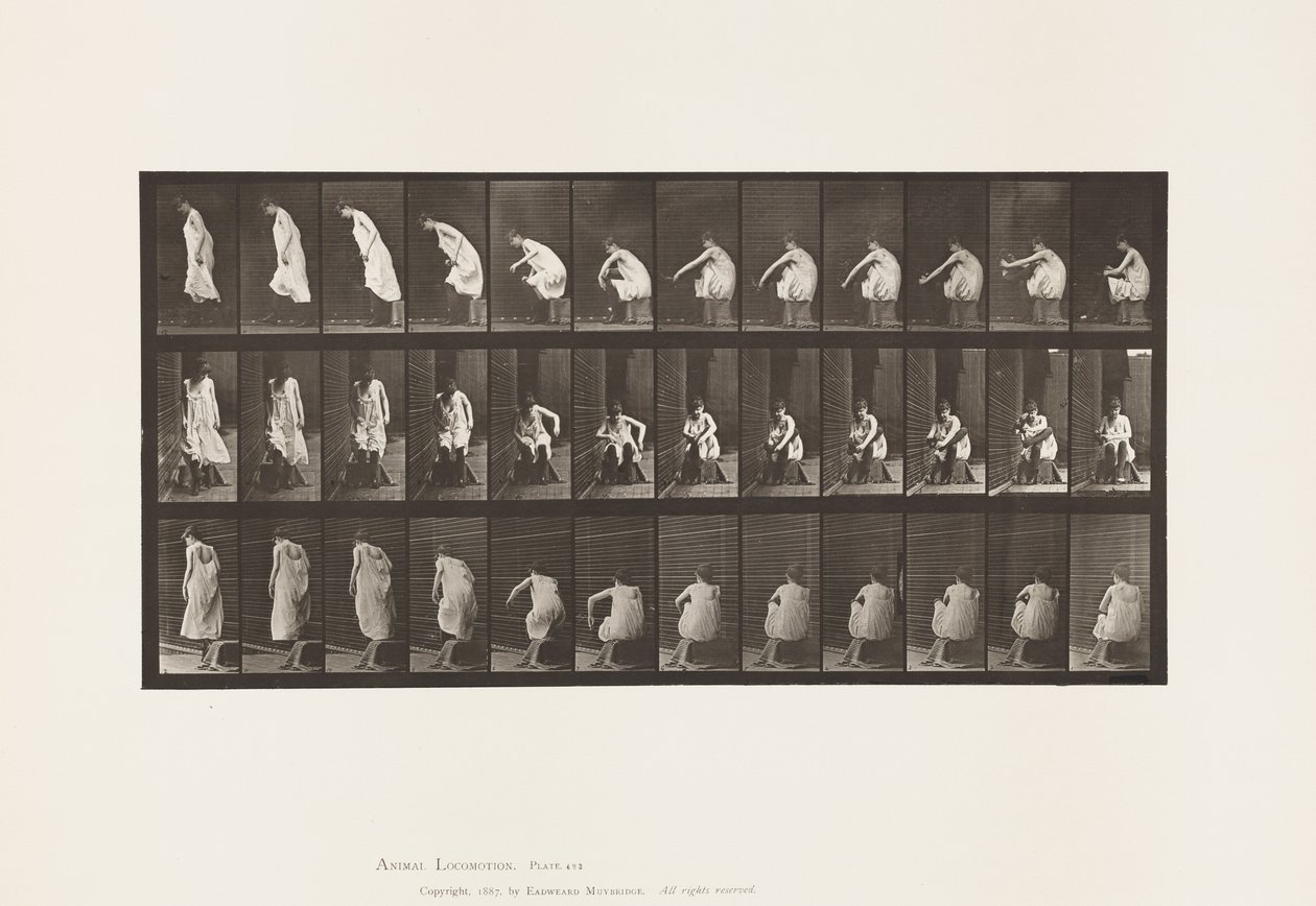 Planche 423. Toilette; Enfiler des Bottes et se Lever de la Chaise - Eadweard Muybridge