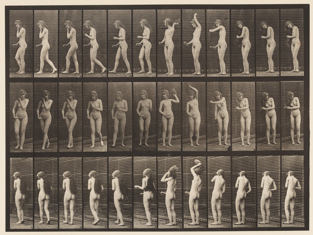 Planche 426. Toilette ; Se brosser les cheveux et partir, 1872-1885 - Eadweard Muybridge
