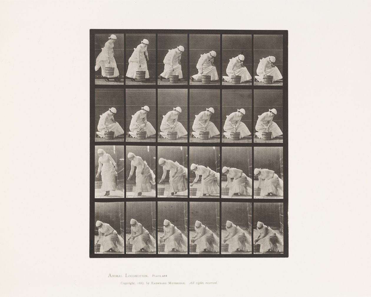Planche 438. Poser un seau et se préparer à frotter - Eadweard Muybridge