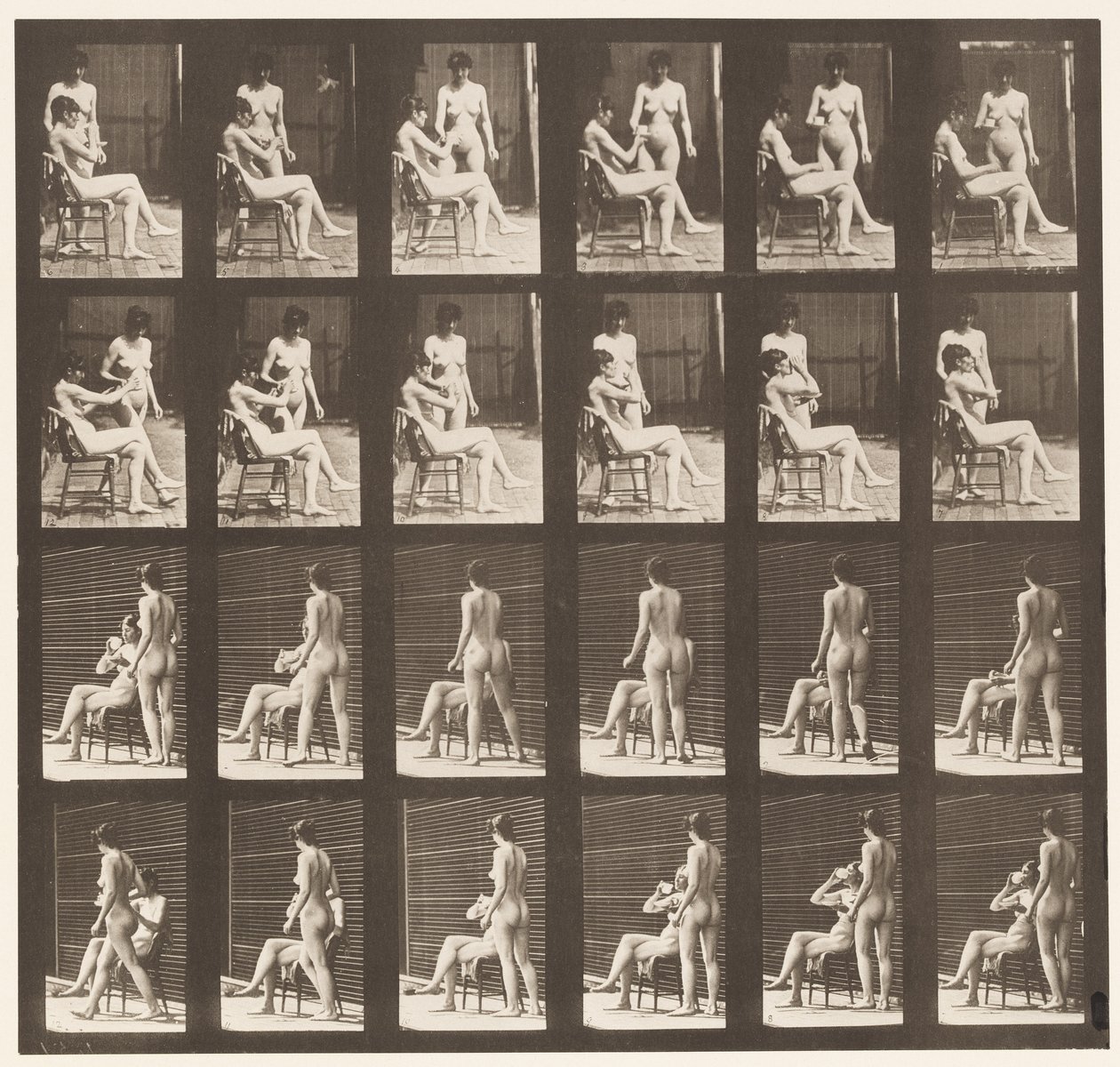 Planche 451. Deux modèles, 8 apporte une tasse de thé, 1 prend la tasse et boit - Eadweard Muybridge