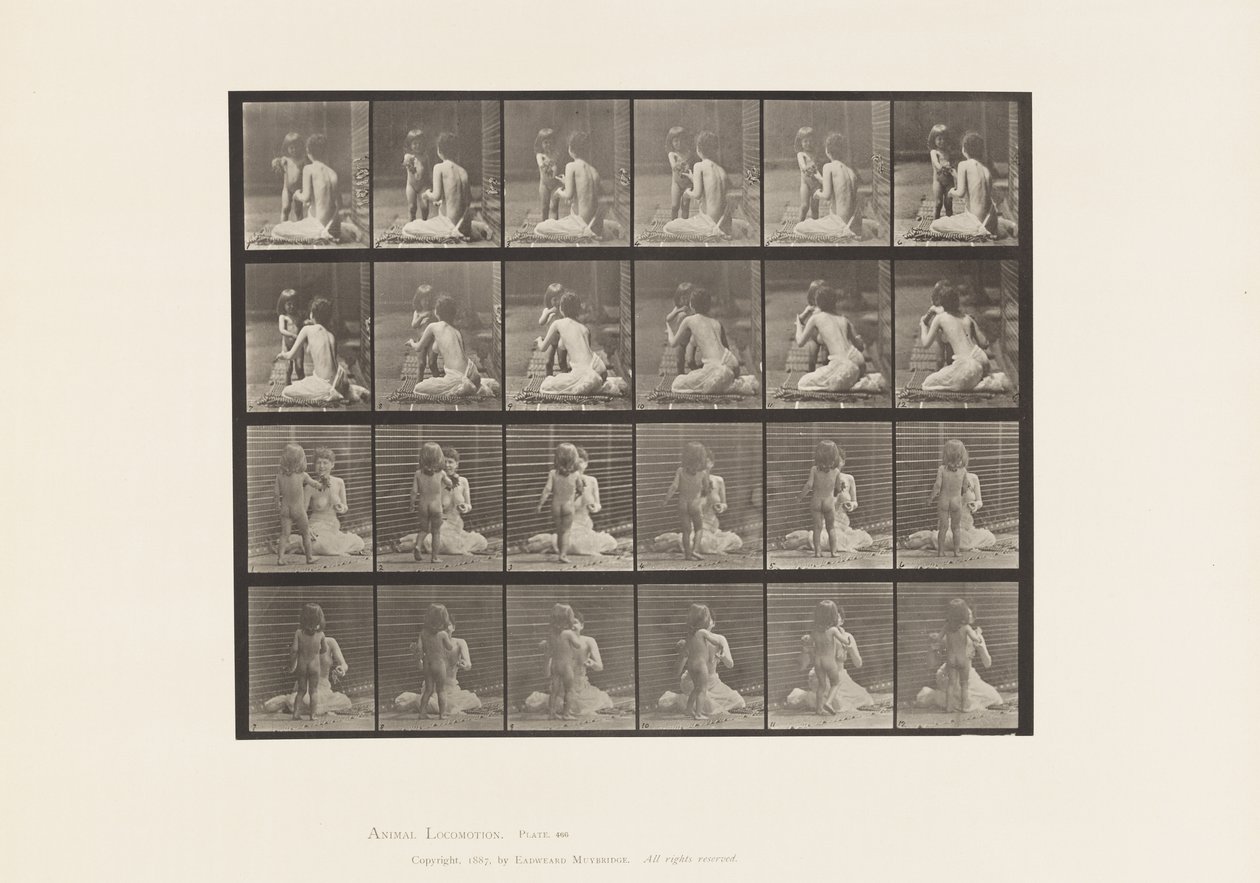 Planche 466. Deux modèles, enfant 70N, apportant un bouquet à 12, 1885 - Eadweard Muybridge