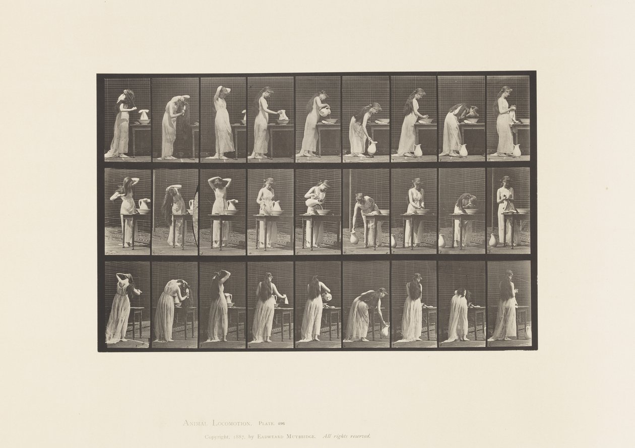 Planche 496. Phases diverses de la toilette, 1885 - Eadweard Muybridge