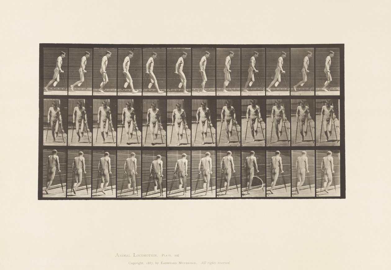Planche 537. Amputation unique de la jambe; Sautillant avec des béquilles - Eadweard Muybridge