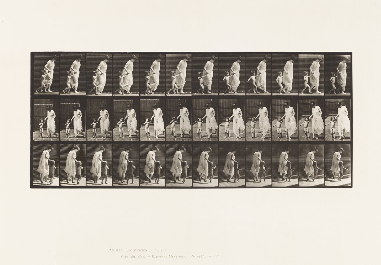 Planche 72. Courir, tenant un enfant par la main - Eadweard Muybridge
