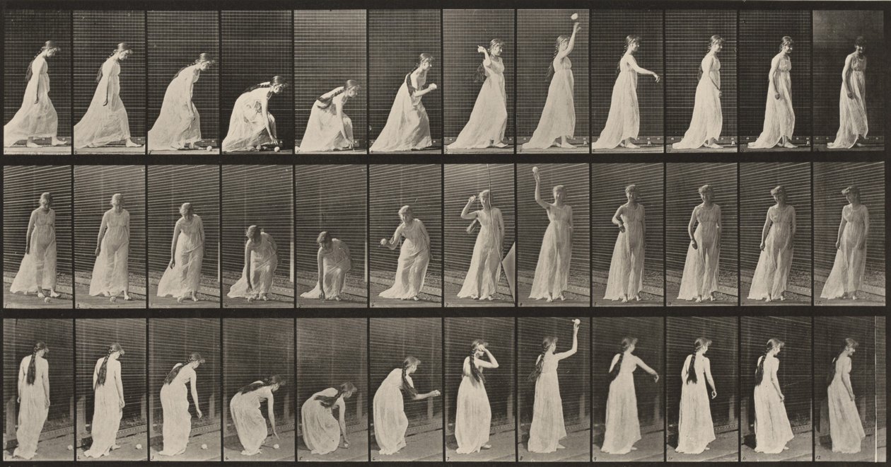Planche numéro 306. Ramasser une balle et la lancer - Eadweard Muybridge