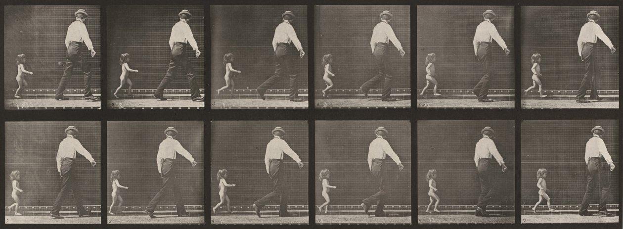 Planche numéro 470. Enfant courant après un homme - Eadweard Muybridge