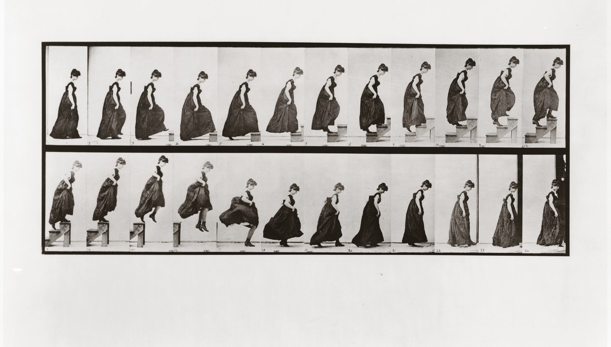 Femme montant des escaliers et sautant, Planche 173 de Animal Locomotion, 1887 - Eadweard Muybridge