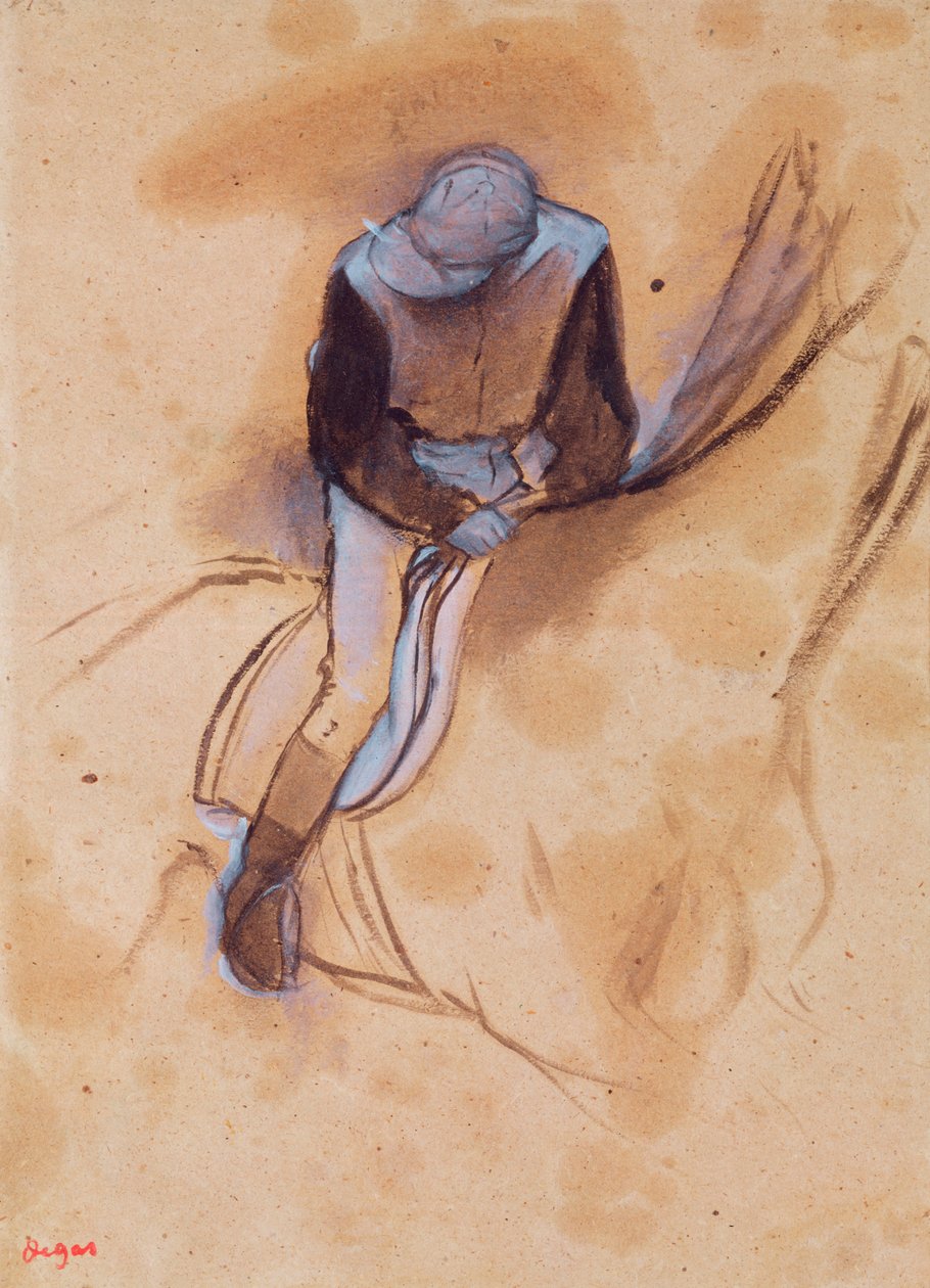 Jockey penché en avant debout dans la selle, 1860-90 - Edgar Degas