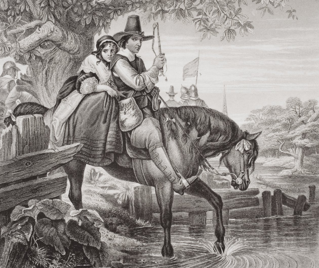 Charles II (1630-85) déguisé, aidé dans sa fuite par Jane Lane après la défaite à la bataille de Worcester en 1651, de 