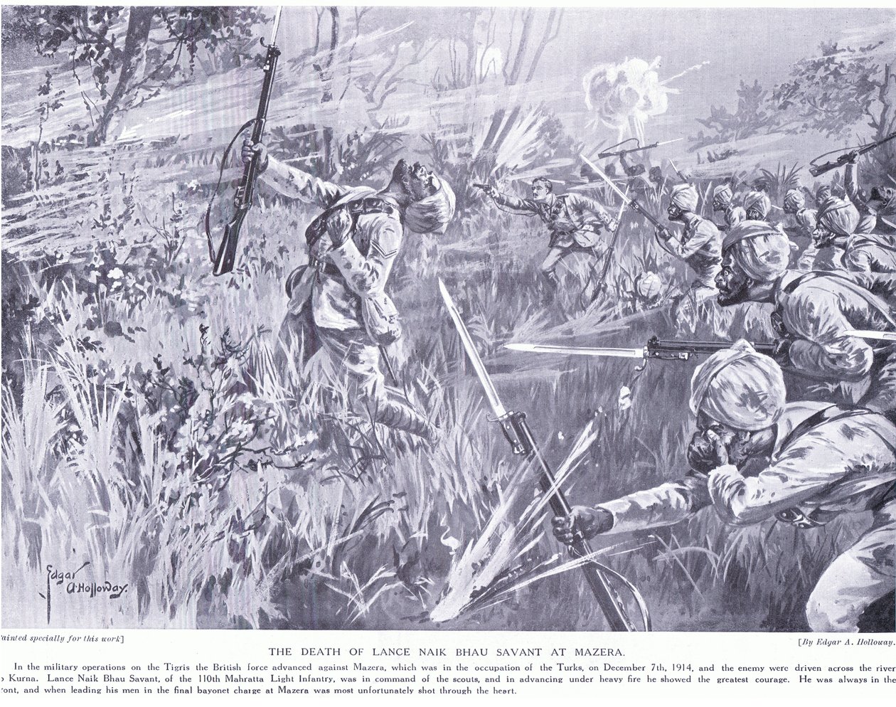La mort de Lance Nak Bhau Savant à Mazera sur le Tigre en décembre 1914 - Edgar Alfred Holloway