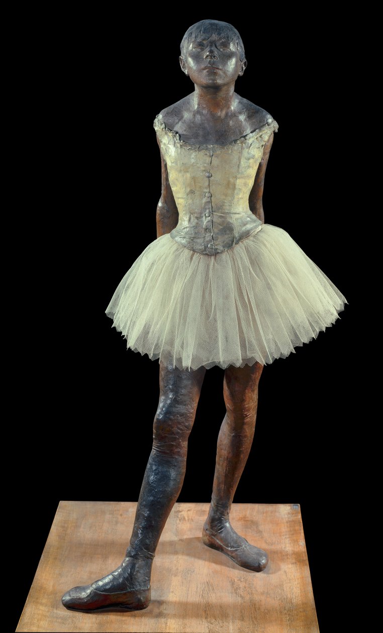 14 ans ou grande danseuse habillée. Sculpture par Edgar Degas (1834-1917) en bronze patiné, tulle et satin rose sur base en bois - Edgar Degas