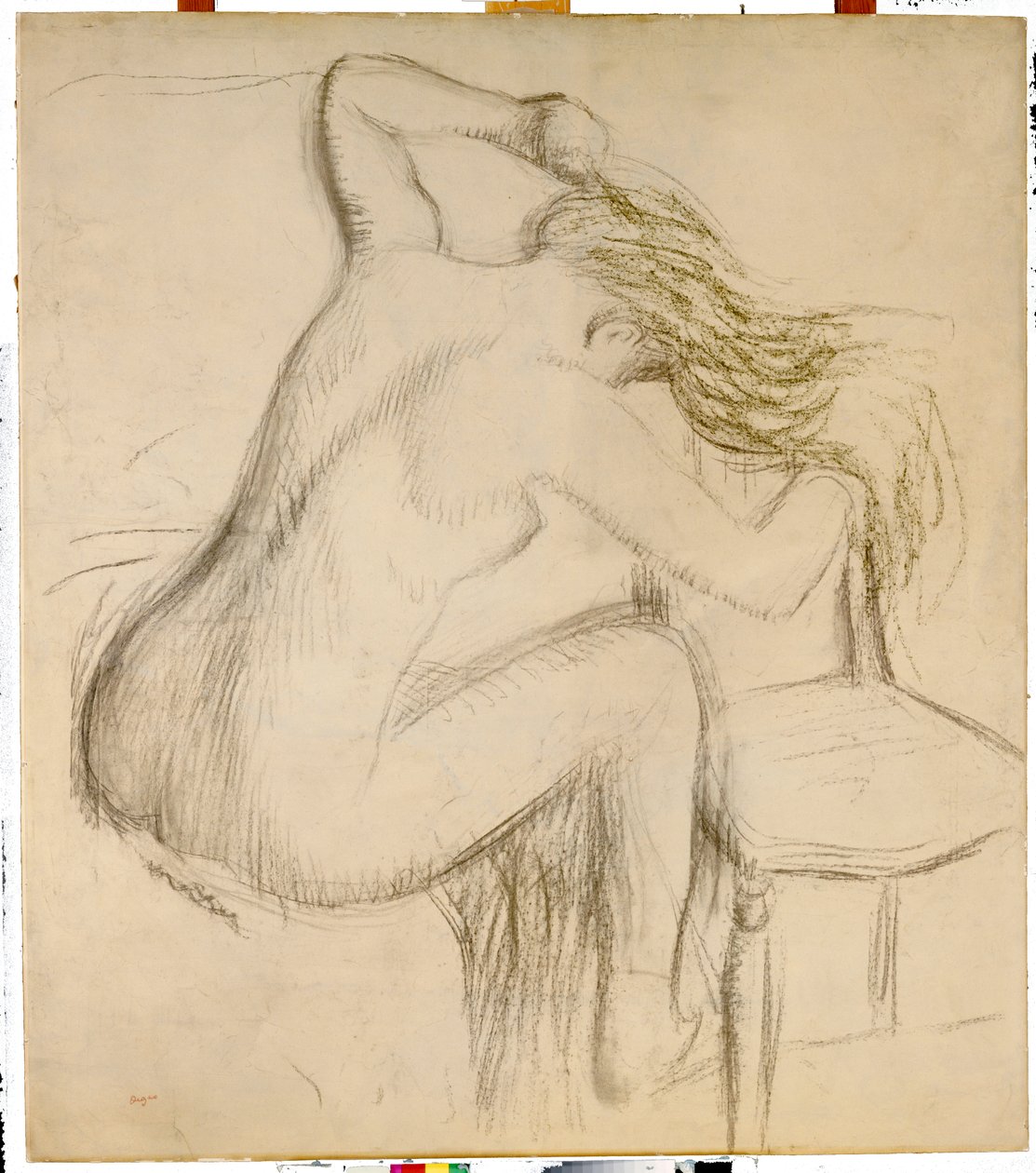 Une femme nue assise coiffant ses cheveux - Edgar Degas