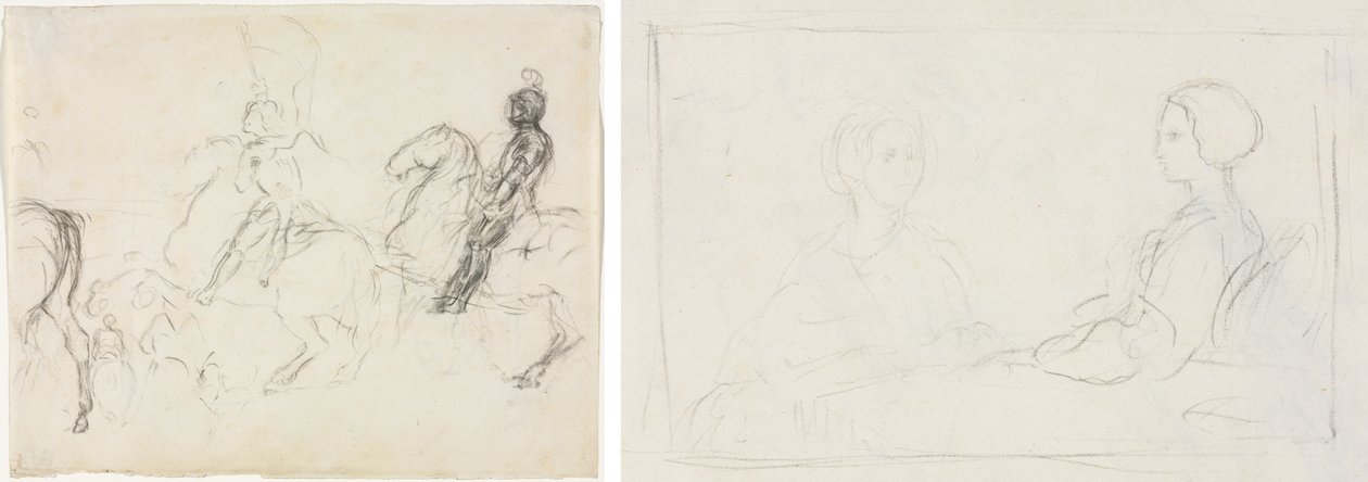 Scène de bataille avec des figures en armure à cheval (recto) Deux femmes assises (verso) - Edgar Degas