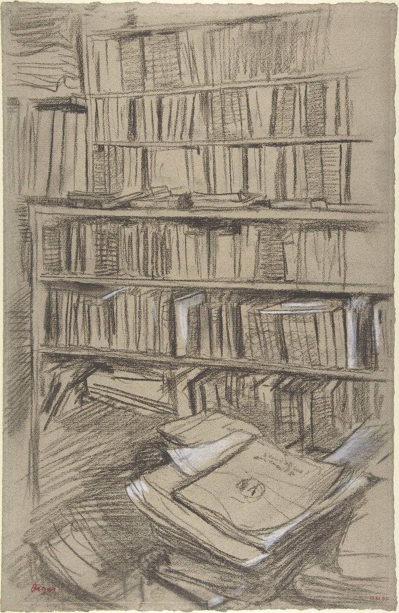 Étagères de livres, étude pour « Edmond Duranty » - Edgar Degas