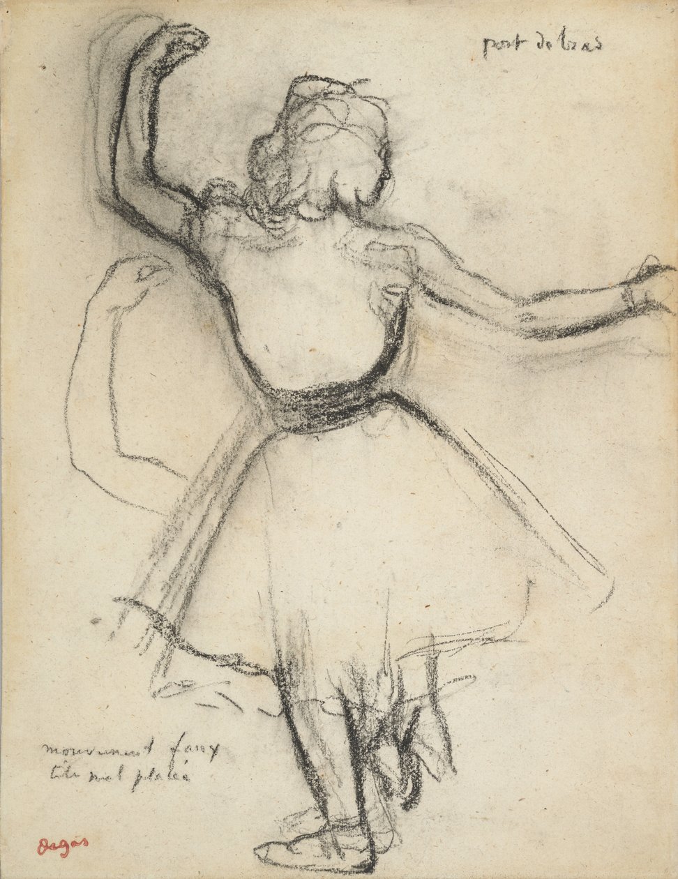 Danseuse vue de dos: Port de bras, c. 1875-85 (charcoal on paper) - Edgar Degas