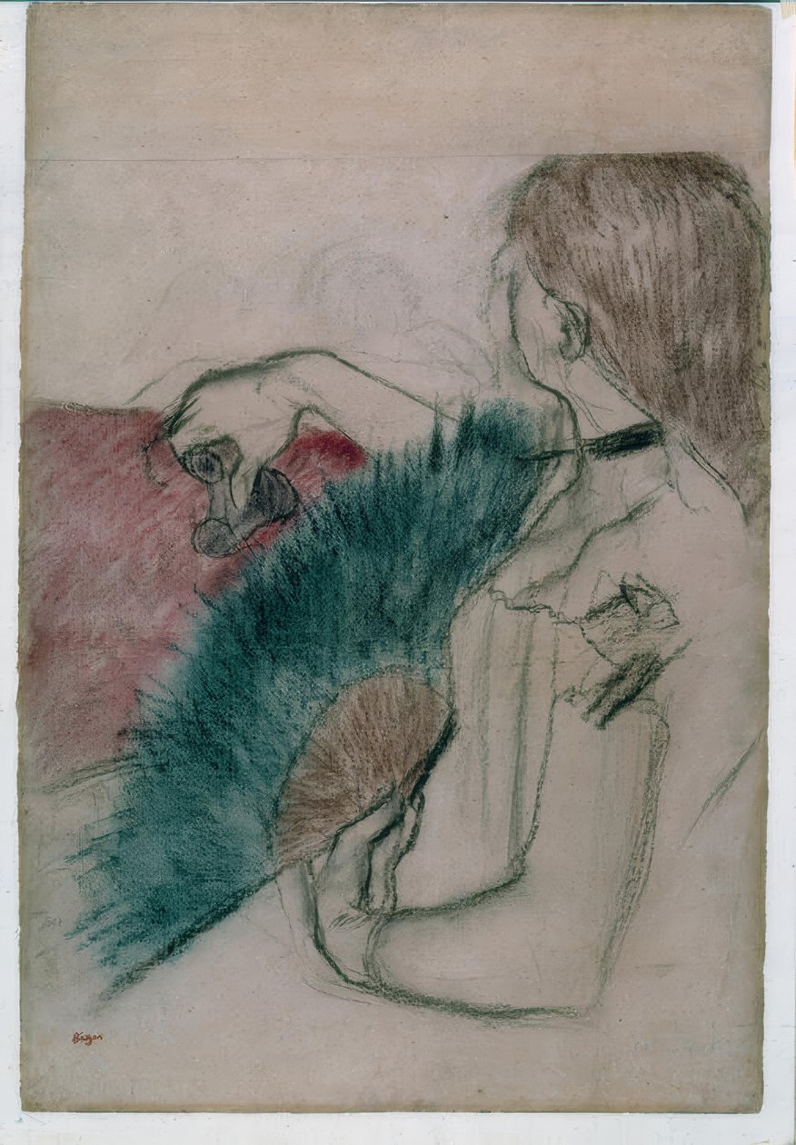 Dans le théâtre : femme avec un ventilateur - Edgar Degas