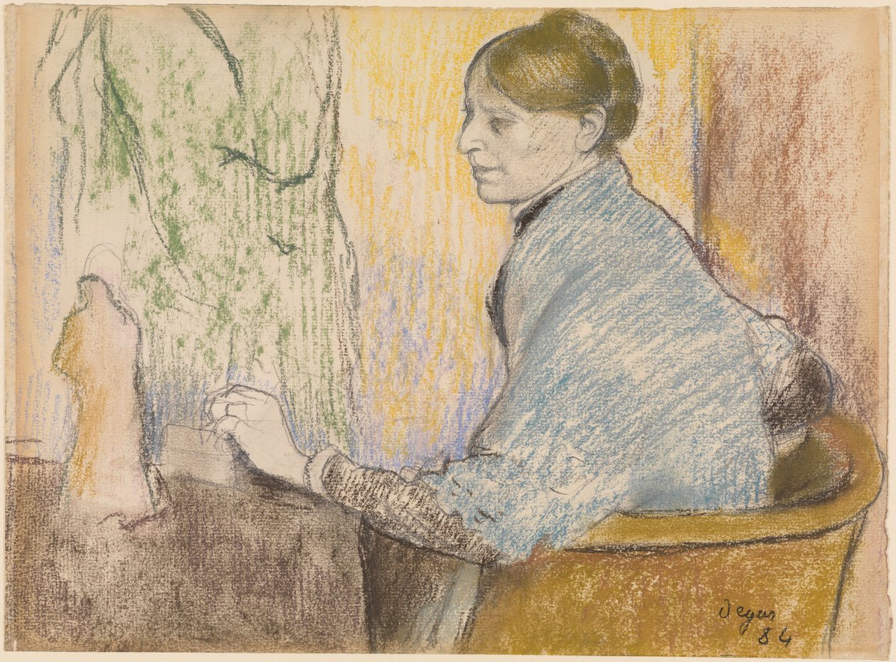 Madame Henri Rouart dans un fauteuil devant une petite table avec une statuette de Tanagra - Edgar Degas