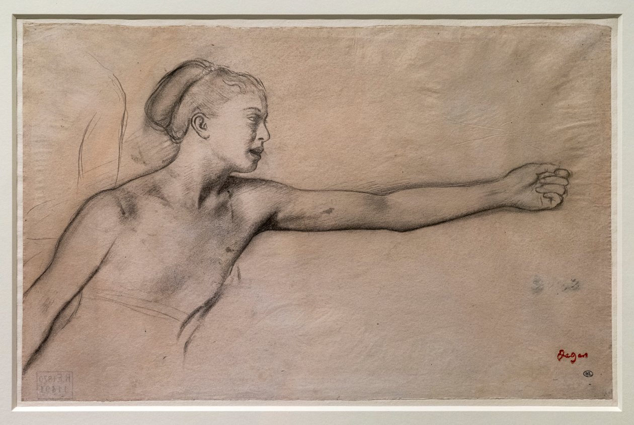 Jeune fille spartiate (étude pour « Petites filles spartiates provoquant des garçons »). Vers 1860-1862. Crayon noir, graphite, estompes sur papier calque - Edgar Degas