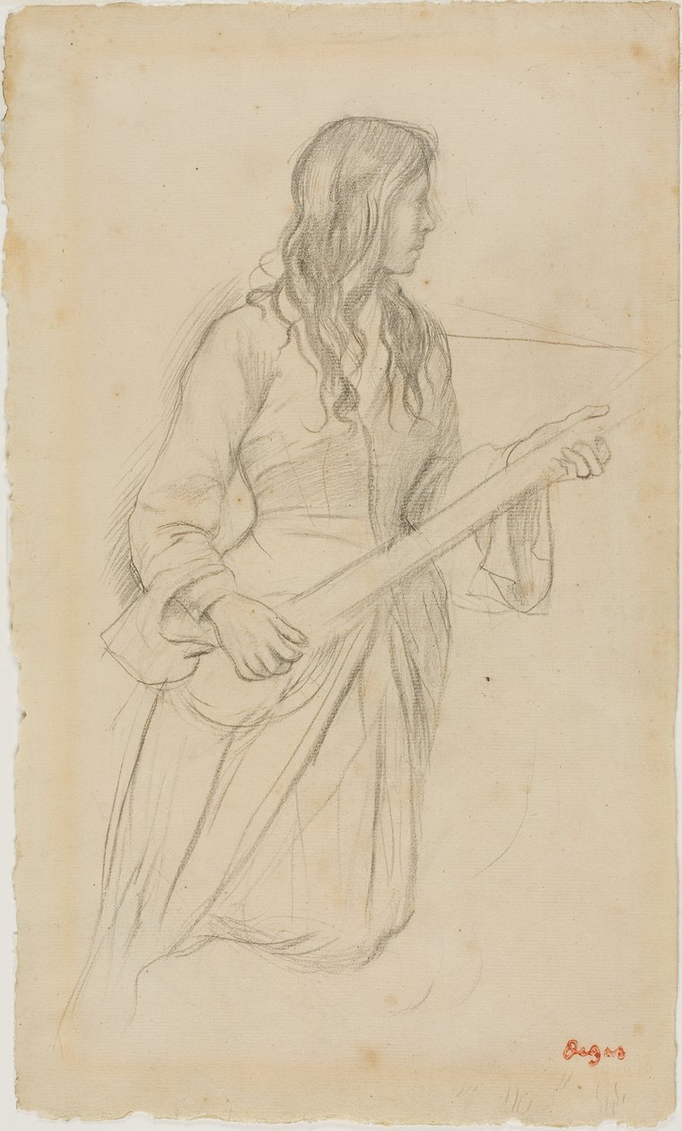 Jeune femme jouant de la mandoline, étude pour le portrait de Mlle Fiocre dans le ballet "La Source" - Edgar Degas