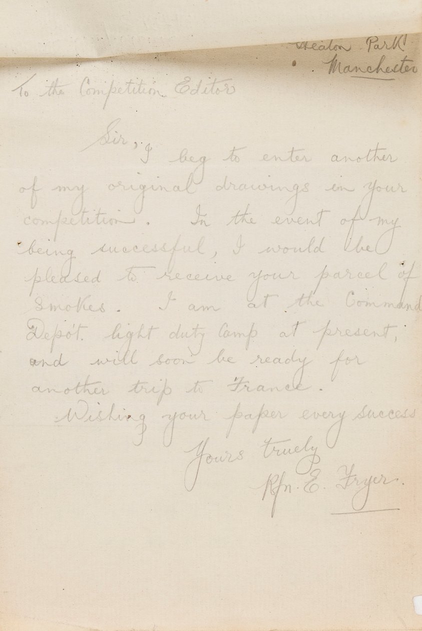 Lettre à un éditeur de concours de journal, 1917 - Edgar Fryer