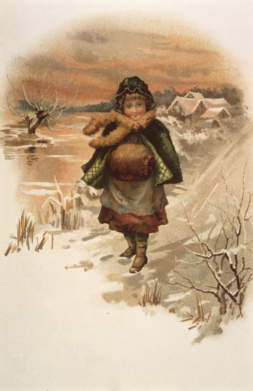 Fille sur une route enneigée, illustration de Where Lilies Live, 1889 - Edith S. Berkeley