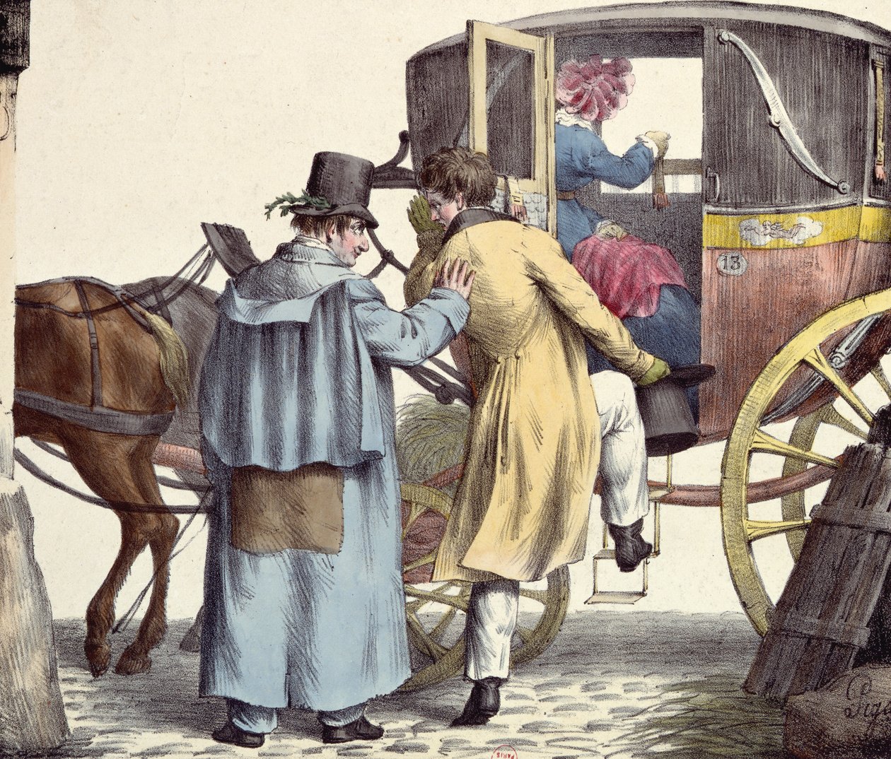 Où allons-nous?... Toujours tout droit, caricature de la série Moeurs Parisiennes, gravée par Langlume, vers 1825 - Edme Jean after Pigal