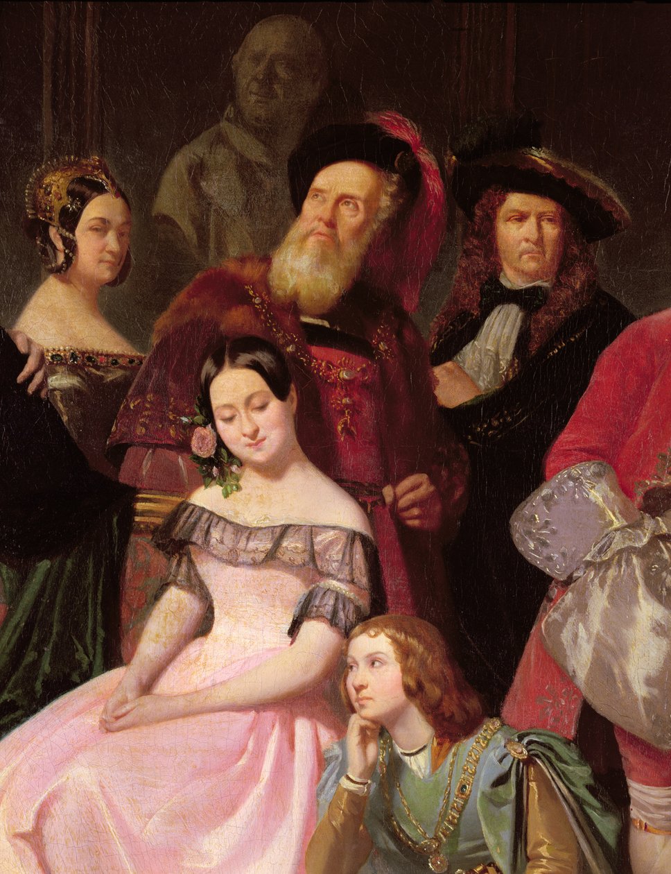 Membres de la Comédie-Française, de gauche à droite : Mlle Noblet, Mlle Plessis, Joanny (1775-1849) en costume d