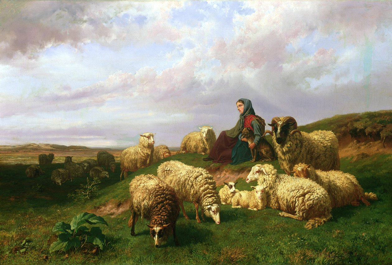 Bergère se reposant avec son troupeau, 1867 - Edmond Jean Baptiste Tschaggeny