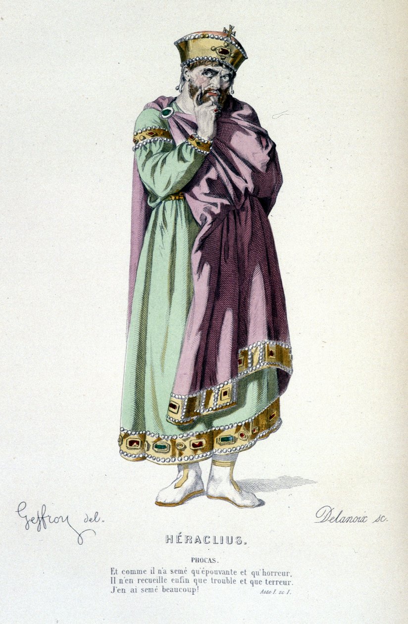 Le personnage de Phocas dans la tragédie Héraclius - Théâtre complet : (Collection de pièces de Corneille) dessin de Geffroy, gravure de Delanoix - éd. Laplace, Sanchez et Cie, Paris 1884 - Edmond Aime Florentin Geffroy